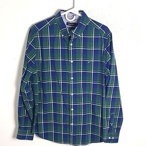 Nautica Longsleeve Buttondown Shirt, Blue & Green Plaid, Size Large